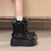 Botas Martin negras de punta redonda, suela gruesa, que aumentan la altura para mujer, nueva colección otoño/invierno 2026, estilo británico, de caña alta, caña corta, punta ancha