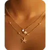 Colar Cruzado Europeu e Americano Amazon de Concha e Estrela do Mar Aço Inoxidável Moda Estilo Casual Colar de Férias na Praia Joias Femininas