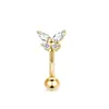 Anillo de Ombligo de Acero Inoxidable Transfronterizo con Forma de T Flor Mariposa Incrustado con Circonita Joyería de Piercing de Moda Tendencia Venta al por Mayor