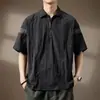 Camisa Polo Masculina de Manga Curta Estilo Americano Retrô para Montanha, Camiseta de Secagem Rápida para o Verão com Gola Meio Zíper para Homens