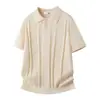Camisa Polo Tricotada Masculina de Verão com Toque Fresco, Design Vazado e Mangas Curtas