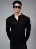 Camiseta Henley de Manga Larga para Hombre en Lyocell con Letras en el Hombro, Corte Ligeramente Ajustado, Top Texturizado para Hombre como Capa Base