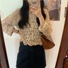 Verano y Otoño Estilo Coreano para Mujer Hueco Algodón Flor Redonda Crochet Camisa Cárdigan Chaleco Encaje Bordado Manga Larga Delgada Top para Viajar