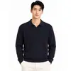 Roupas masculinas transfronteiriças: um suéter de malha sofisticado, estilo old-money, com gola de gaivota, uma camisa polo de manga comprida com decote V, casual e de alta qualidade, para homens