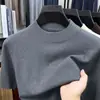 Suéter de punto casual de manga corta para hombre, nuevo estilo otoño e invierno, cruzado, cuello redondo fino, venta al por mayor de ropa para hombre