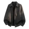 Jaqueta vintage de couro PU transfronteiriça para homens, nova, caimento solto, moderna, casual, estilo americano, gola lapela, jaqueta de motociclista, estilosa e descolada