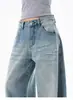 Jeans de Pierna Ancha Retro Desgastados para Mujer Primavera Petite Cintura Alta Sueltos Versátiles Caída Pierna Estrecha Longitud de Piso Pierna Recta Pantalones