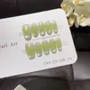 Pontos de Cal Polca Verde Limão Olho de Gato Unhas Usáveis Estilo Curto Gradiente de Bolinhas Frescor de Verão Peças de Unha Usáveis Feitas à Mão