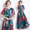 Amazon Transfronterizo Ropa Europea y Americana Verano Nuevo Suelto Talla Grande Estampado Bajo Amplio Temperamento Vestido