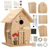 Vendas Diretas de Fábrica Suporte à Personalização de Casinhas de Pássaros de Madeira para Pintura Infantil, Enfeites de Casinha de Pássaros de Madeira Maciça, Vilas de Ninhos de Pássaros Rústicas para Exterior