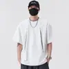 Camiseta de Manga Corta Dividida con Tachuelas High Street para Hombre, Nueva Moda de Verano Marca, Patchwork Desestructurado, Estilo Casual Americano de Gama Alta Media Manga