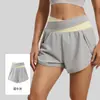 Shorts de yoga de cintura alta, com visual de duas peças para mulheres, shorts esportivos de verão de secagem rápida, respiráveis, para fitness e corrida, com levantamento de glúteos e anti-exposição