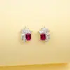Aretes de Plata S925 con Rubí Cultivado Zhou Hengfu, Cuadrados de Alta Gama, Modernos, Versátiles para el Trabajo, Estilo Femenino, Regalo para Mejor Amiga