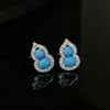 Nuevos aretes de calabaza estilo chino con microincrustaciones de turquesa, simples y elegantes, diseño de nicho, versátiles, lujo ligero, venta al por mayor