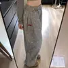 Calça de moletom esportiva plus size 150kg com poá e laço para mulheres, fina para primavera e outono, comprimento total, solta, reta, perna larga