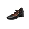 Zapatos de Mujer Estilo Mary Jane Retro Versión Piel de Oveja 2026 Primavera y Otoño Estilo Francés Tacón Medio Zapatos Individuales Plateados Tacones Altos Gruesos para Mujer
