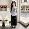 Conjunto de Dos Piezas para Niña 2026 Sudadera Casual Holgada de Pierna Ancha con Solapa Fina de Manga Larga para Primavera y Otoño