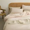Conjunto de Quatro Peças Liso Colorido 100% Algodão Algodão Lavado Estilo Nórdico Dormitório Estudantil Roupa de Cama 100% Algodão Capa de Edredom Lençol com Elástico