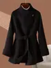 Abrigo de Cachemira Doble Cara para Mujer, de Longitud Media, Elegante, Petite, Cuello Alto, Abrigo de Lana de Alta Gama, Nuevo Estilo Invierno 2026