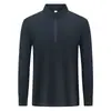 Camisa tipo polo de manga larga, peso pesado, con cremallera media y cuello alto, de lyocell mercerizado de doble cara para primavera y otoño, con logo impreso personalizado, en stock