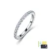 Anillo de plata de ley S925 con moissanita y banda fija, diseño fino, totalmente incrustado con moissanita, joyería de plata simple y versátil para mujer