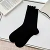 Calcetines Coreanos con Borde Fruncido para Mujer, Estilo de Malla Fina de Verano, Algodón Peinado, Color Sólido, Calcetines Holgados Estilo Ins, Calcetines Transpirables de Media Pantorrilla
