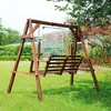 Columpio de ocio exterior de madera maciza carbonizada para dos personas, para balcón y patio, silla columpio engrosada para parque