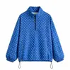 Ins Transfronterizo Europeo y Americano 2025 Nueva Moda Elegante Ropa de Mujer al por Mayor Estilo Sencillo Lunares Media Cremallera Chaqueta Holgada