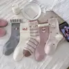 Meias Femininas Estilo Coreano Bordadas Rosa Meias Sem Costura Meias Fofas de Cachorro Cartoon Meias Femininas Estilo Universitário Color Block Meia de Cano Médio