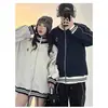 Chamarra Sudadera Estilo Americano Gris con Cuello Alto para Hombre y Mujer, Nueva Primavera y Otoño Holgada Perezosa Chaqueta de Béisbol Cárdigan Superior