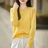 Cárdigan de Punto Imitación Lana con Cuello Redondo para Mujer, Delgado y de Corte Holgado, Adelgazante, Versátil, Abotonado, Suéter Abrigo de Color Caramelo para Principios de Otoño