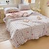Colcha de Algodón Llace Estilo Coreano Fresca de Verano Juego de Cuatro Piezas Estilo Princesa Ins Algodón Puro Tejido Colcha de Aire Acondicionado Colcha Fina de Verano