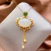 Método Antigo Jin Jixiang Ruyi Marca Quadrada Feminino Clássico Corte Antigo Pingente Artesanato Jade Jade Branco Xiangyun Pingente com Borla