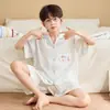 Pijama de Verano de Seda Helada Delgado de Manga Corta para Niños 2026 Nuevo Conjunto para Niños Dibujos Animados Niños Medianos y Grandes Ropa de Casa para Niños