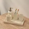 Conjunto de Copos de Lavar Travertino Off-White, Copo de Enxaguante Bucal, Porta-Escova de Dentes, Bandeja de Copos de Banheiro de Alta Estética, Porta-Copos, Dropshipping, Frete Grátis