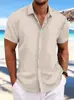 Camisas de Algodón y Lino para Hombre de Venta Caliente Transfronteriza en Amazon Europeo y Americano, Manga Corta, Casual, Holgadas, Transpirables, Jacquard