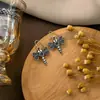 Pendientes Retro Europeos y Americanos de Pluma Turquesa, Pendientes Redondos de Gota de Agua de Libélula Pájaro Bohemios, Pendientes de Perla