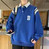 Estilo American College Sudadera con Capucha POLO Marca de Tendencia para Hombre de Manga Larga Casual Primavera/Otoño Holgada Tallas Grandes Chaqueta con Solapa Oversized