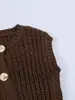 Ropa Nueva de Mujer Primavera 2025 Transfronteriza Europea y Americana Estilo Perezoso Retro Sin Mangas Cuello Redondo Color Sólido Bolsillo Chaleco de Punto