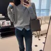 Cárdigan de punto de lana sintética estilo francés con bloques de color para mujer, holgado y versátil, adecuado para usar en capas, abrigo de cachemira con bloques de color