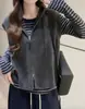 Cárdigan Grueso de Lana 100% con Capucha, Cierre Doble, Chaleco de Punto para Mujer, Ropa Exterior para Capas, Tejido sin Mangas, Ropa de Otoño