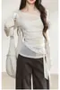 Blusa Top Manga Longa Assimétrica Proteção Solar Outono Novo Design Original 7Shiftin Feminina Solta com Efeito Emagrecedor Camiseta Top
