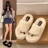 Pantuflas peludas de exterior para mujer, moda nueva otoño e invierno 2026, pantuflas peludas sin cordones de suela gruesa para aumentar la altura