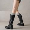 Botas Cavaleiras de Cano Alto Lavadas Populares, Novas Botas de Cano Largo Marrons, Botas de Celebridade da Internet, Botas Simples e Versáteis de Couro Genuíno com Salto Médio