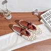 Otoño 2025 Nuevo Versátil Crochet Hueco Patchwork Correa Delgada Mary Jane Zapatos Planos Elegantes de Verano para Mujer