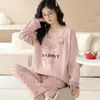 Se Puede Usar Afuera, Pijama de Manga Larga para Mujer, Primavera y Otoño, Imitación de Algodón, Rosa, Dibujos Animados Lindos, Pantalones de Lunares, Conjunto de Ropa para el Hogar, Verano