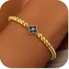 Pulsera de Abalorios con Diseño Transfronterizo de Trébol de Cuatro Hojas y Piedra de Nacimiento, Estilo Vintage, Joyería de Pulsera con Temperamento de Lujo Ligero