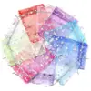 Bolsa de Organza com Estrela e Floco de Neve Estampados a Ouro Bolsa de Armazenamento Bolsa de Presente Sachê Cordão Bolsa de Embalagem para Cosméticos