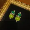 Brincos Geométricos de Nicho Dia Ocidental Antigo Banhado a Bronze 18 Ouro Vintage com Design de Paleta de Cores Verde