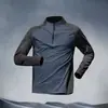 Camiseta esportiva bicolor masculina, secagem rápida, manga longa, anti-riscos, para treino, adequada para corrida, maratona e fitness